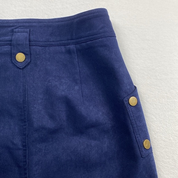 Vee International Brand Corduroy Button Detailed Lined Midi Skirt (Navy/Gold) - Picture 8 of 14